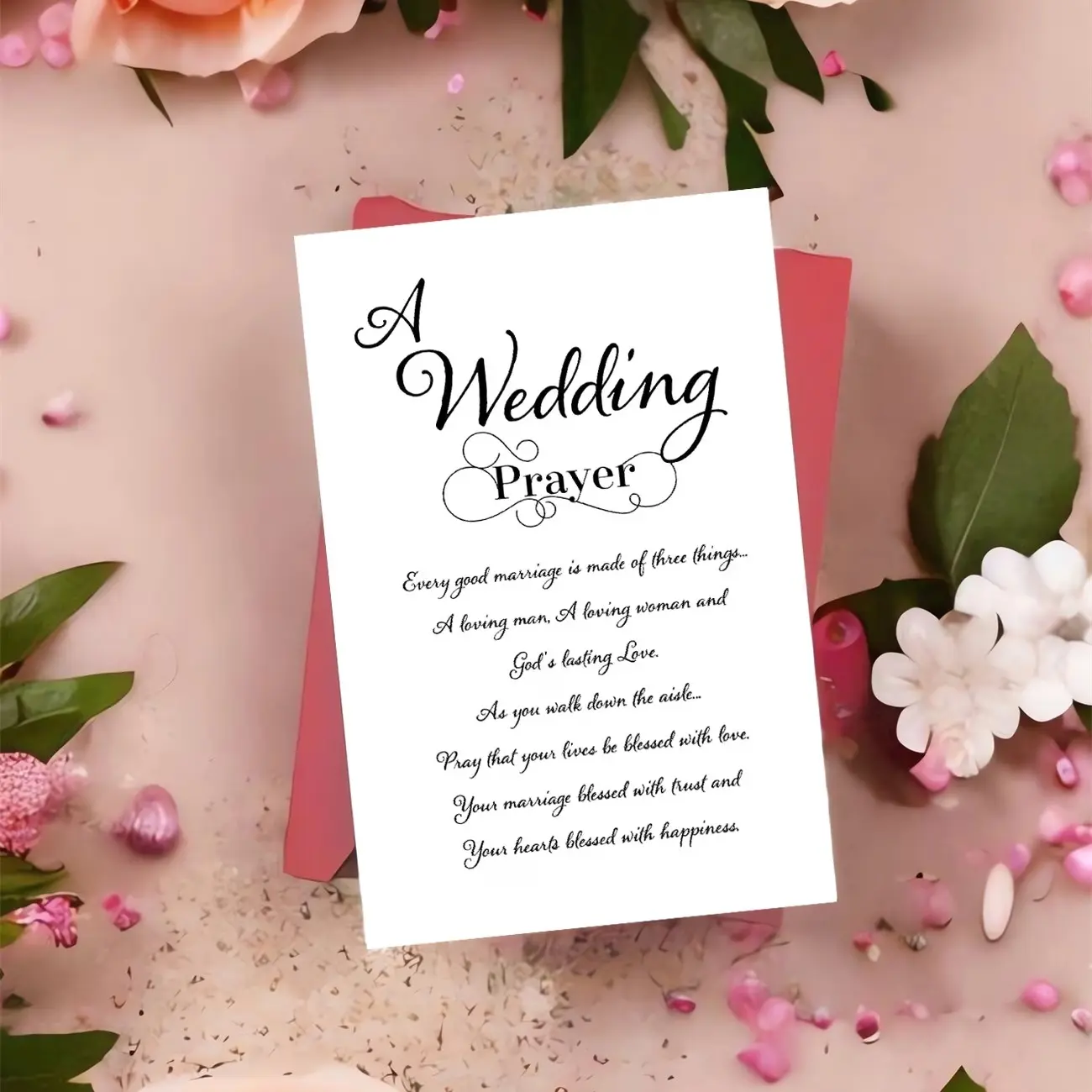 Heartwarming Wedding Greeting Card for Bride and Groom, Calligraphic Prayer Text, Hand-Drawn Script Design, Spiritual Blessing Card with Envelope