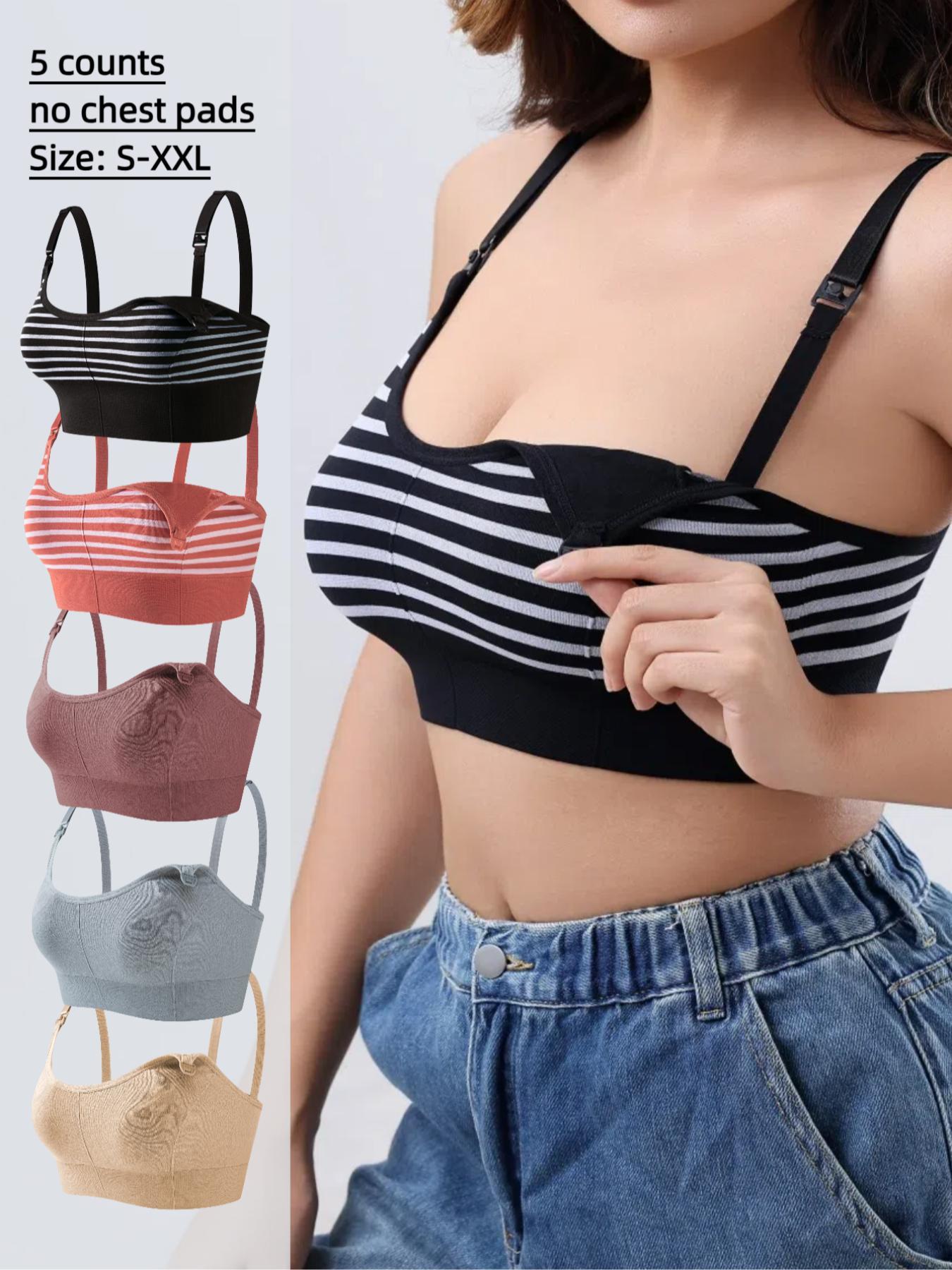 Maternity Solid Color/striped Print Nursing Bra, Adjustable Strap Seamless Double Layer Soft Support Nursing Bras, Maternity Underwear for All Seasons, Underwear for Women, Soft Fabric Bra