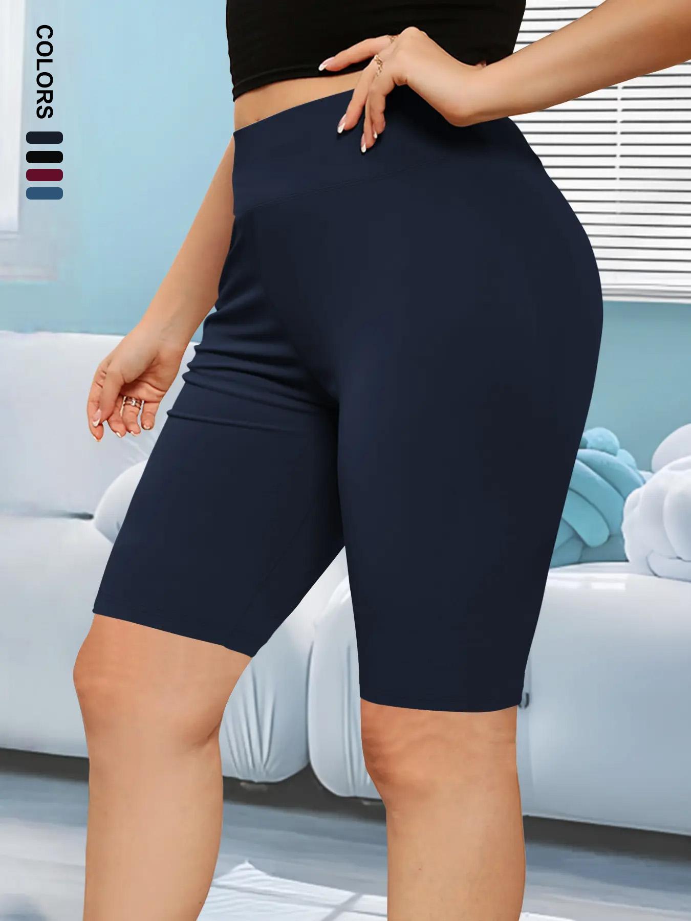 Plus Size Solid High Waist Short Leggings, Casual Comfy Breathable Skinny Shorts for Yoga Gym Workout Running, Summer Outfits 2024, Women's Bottoms for Summer, High Stretch Shorts