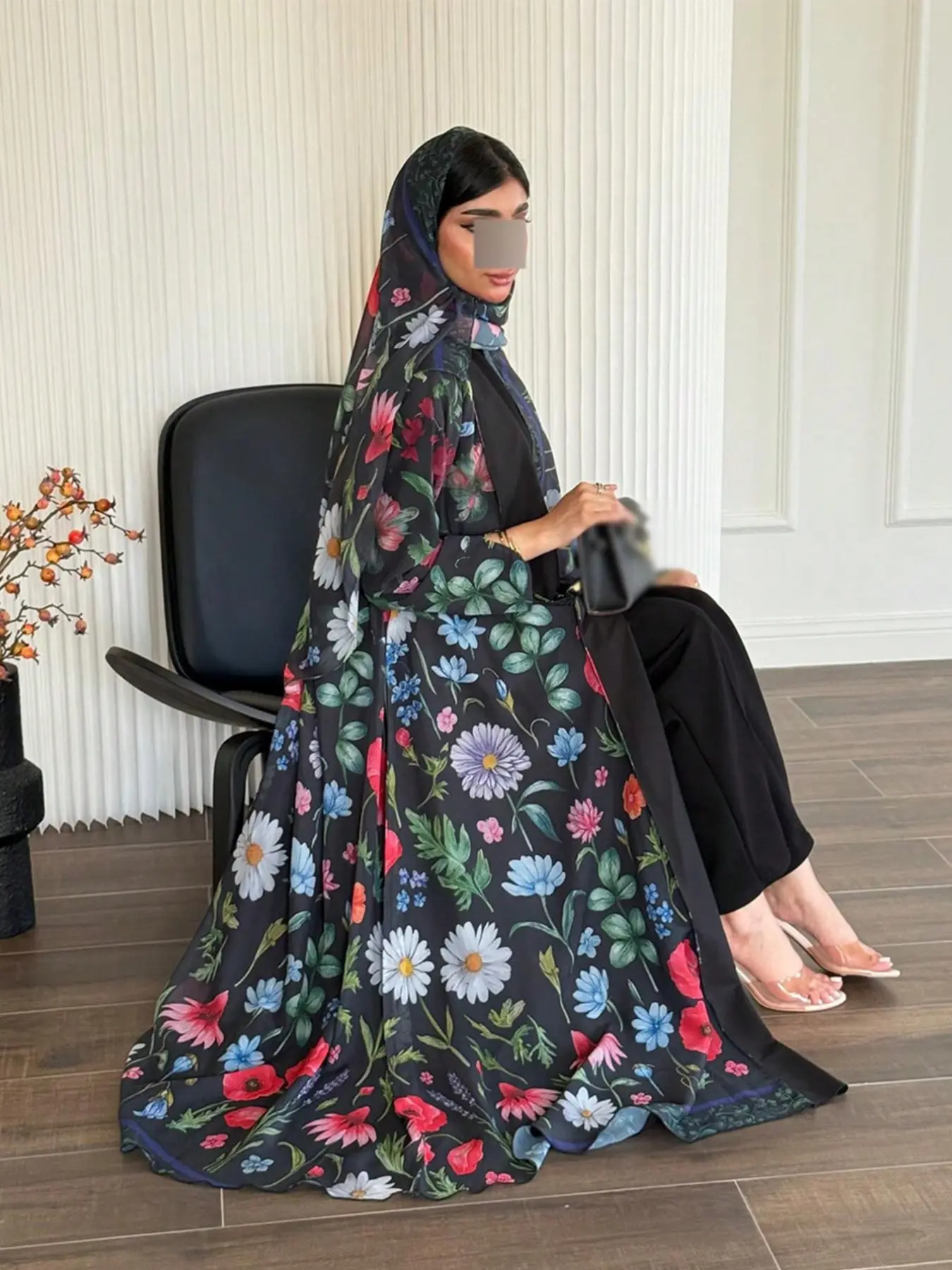 Hafizah Vintage Floral Print Long Cover Up Cardigan Set, Lightweight Flowy Loose Fit Outerwear, Women's Two-Piece Ensemble for All Seasons