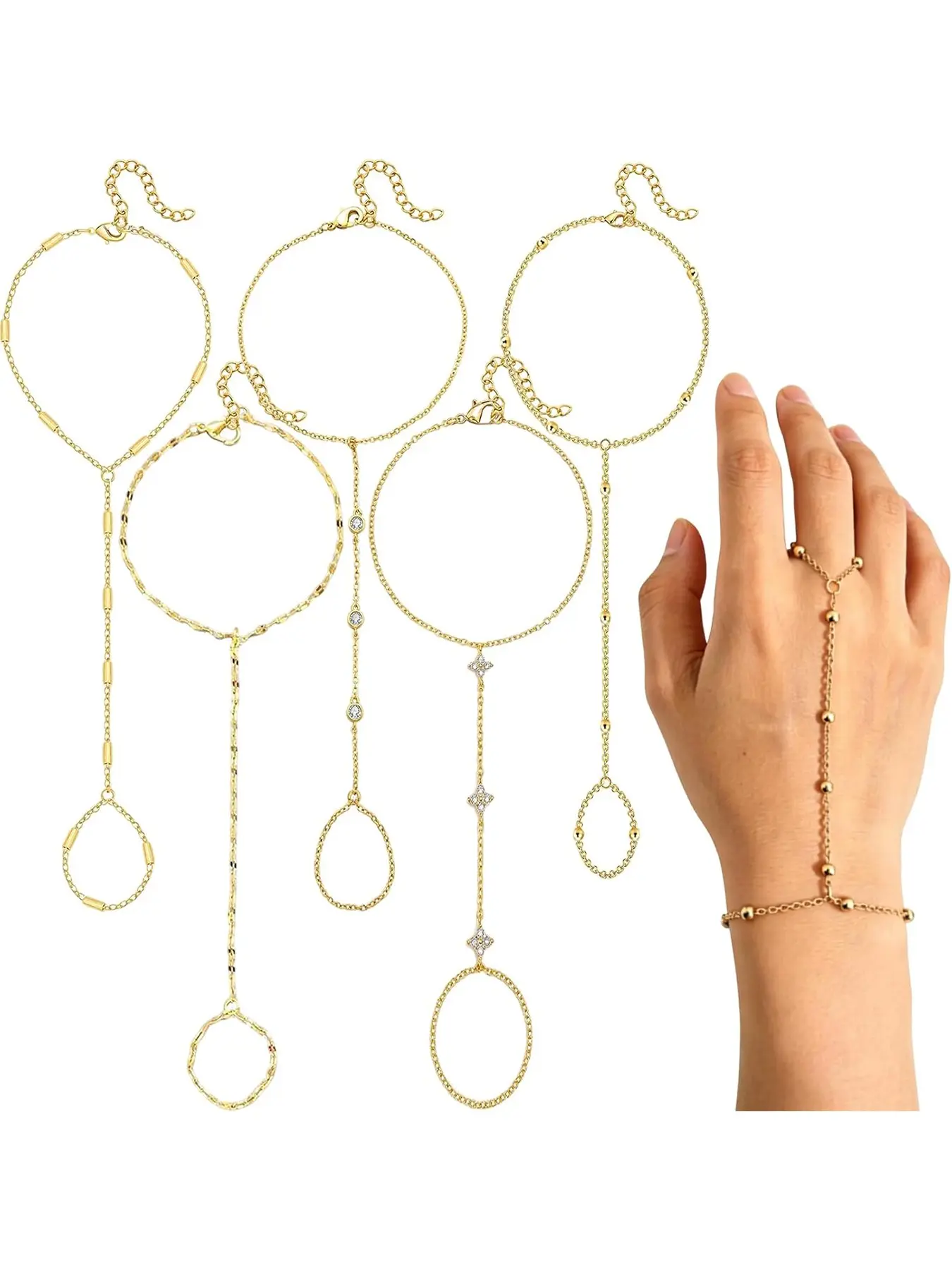 5pcs Hand Chain Bracelets for Women, Adjustable Ring Bracelet, Summer Jewelry Accessories, Elegant Fashion Accessory