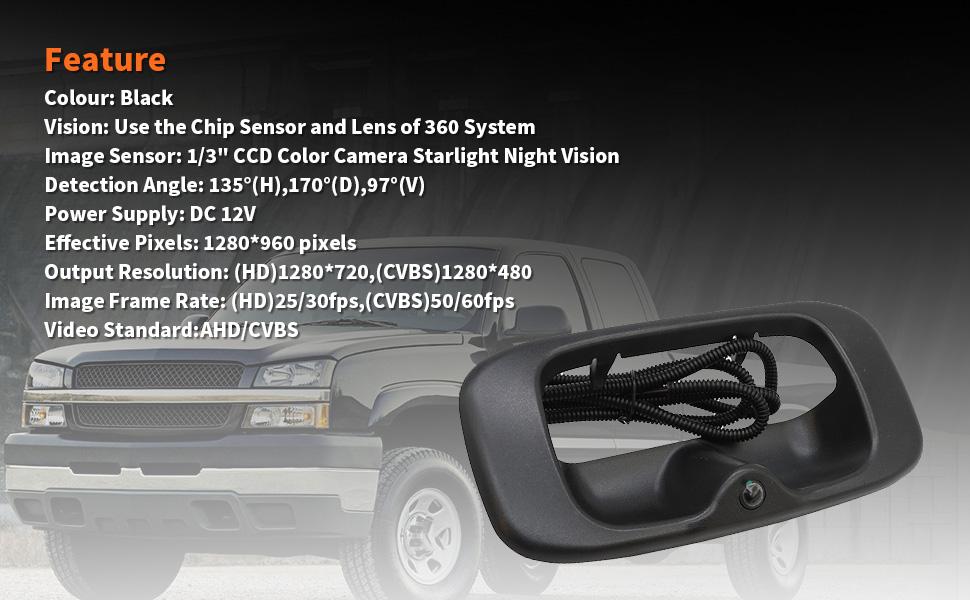 GM1916102 Tailgate Handle Backup Camera Compatible with 1999-2007 Silverado/Sierra 1500 2500 3500HD Pickups Reversing Rear View Park Assist Camera W/12V Power Cable 15046512 15228539