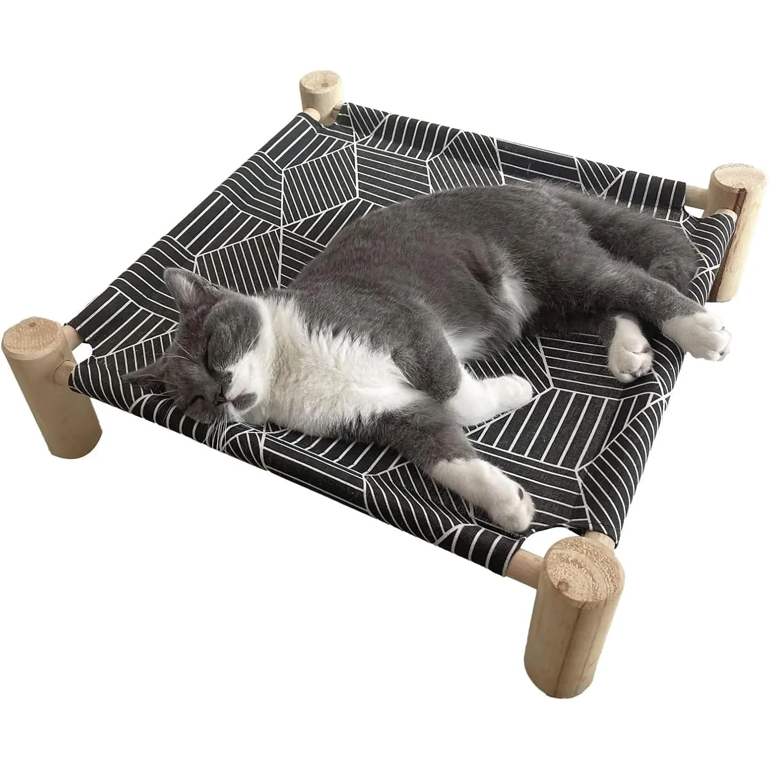 Cat/Dog Bed Hammock Cat Bed, Wooden Dog Elevated Indoor Outdoor Beds, Raised Cat Cots Furniture Pet Bed Puppy Bed Portable Breathable Mesh Cat Beds for Small Animals-Black Diamond