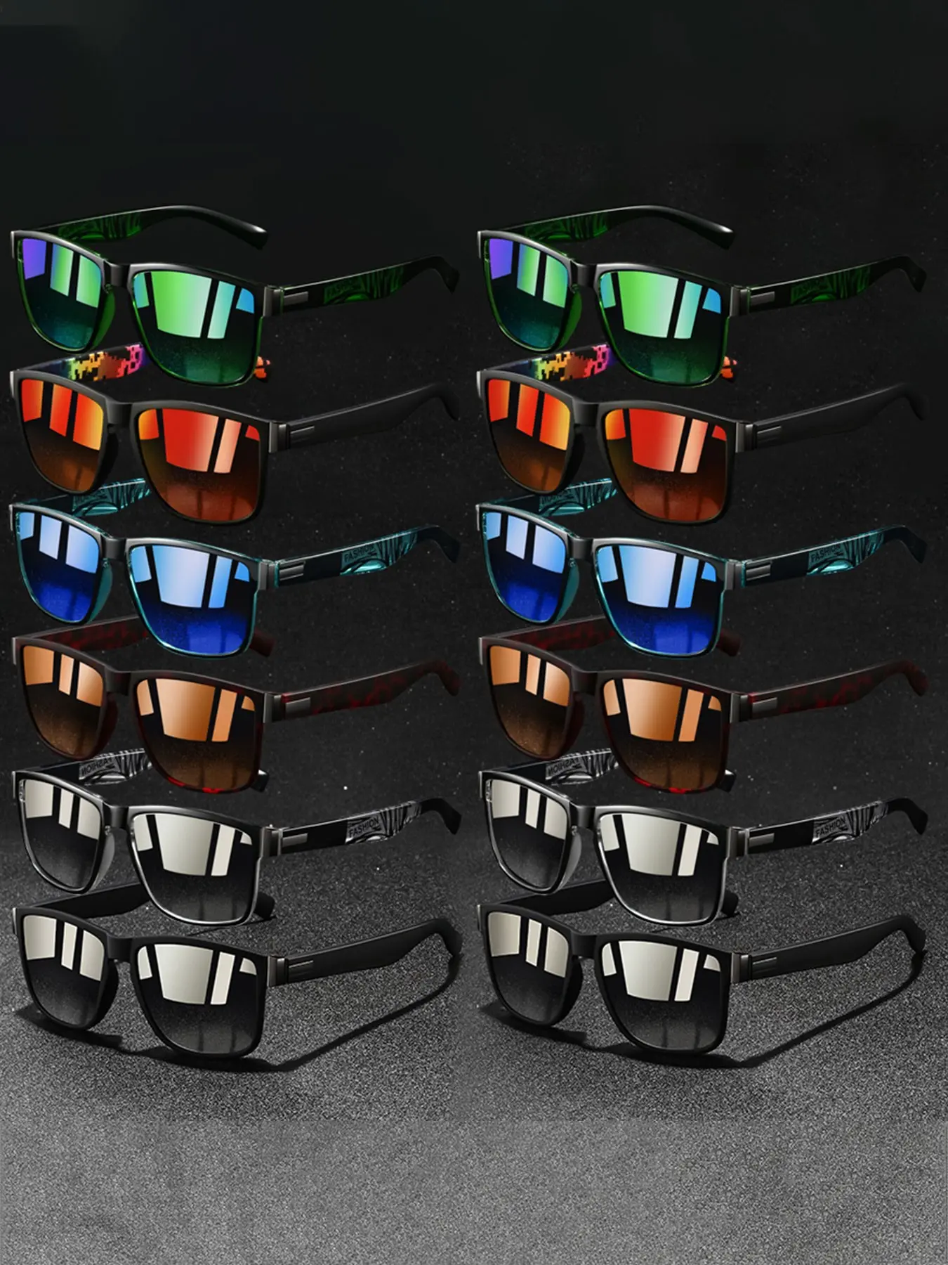 12 pairs of fashionable contrasting sports sunglasses, protective lenses for eye protection, contrasting frames with rubber nose pads for a comfortable wearing experience, suitable for casual and daily wear, ideal for both men and women.