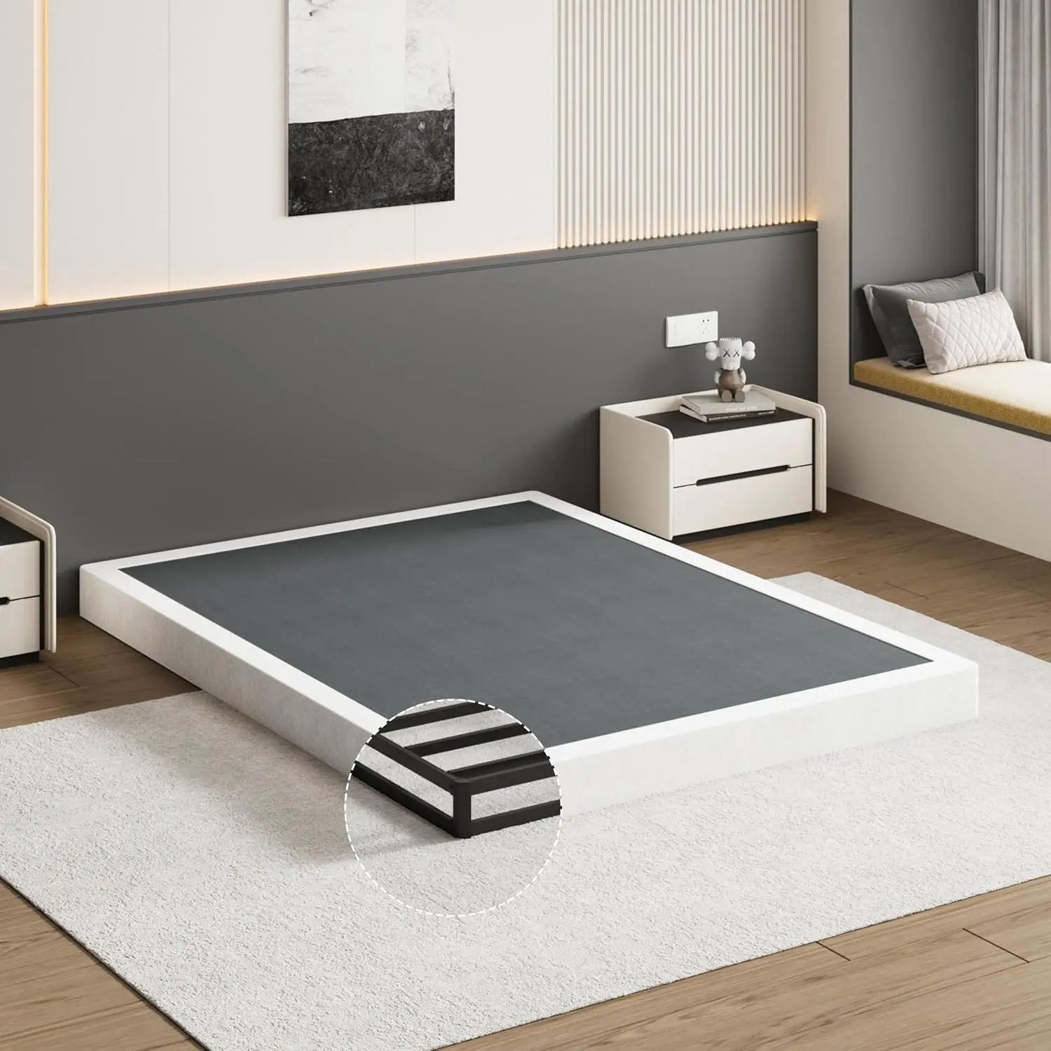 5-Inch Heavy Duty Metal Frame Mattress Base for Full Bed, Rectangular Full Box Spring with Easy-Clean Fabric Cover, Non-Slip, Easy Assembly, No Noise, Supports Up to 3000lbs, Requires Minimal Effort for Setup