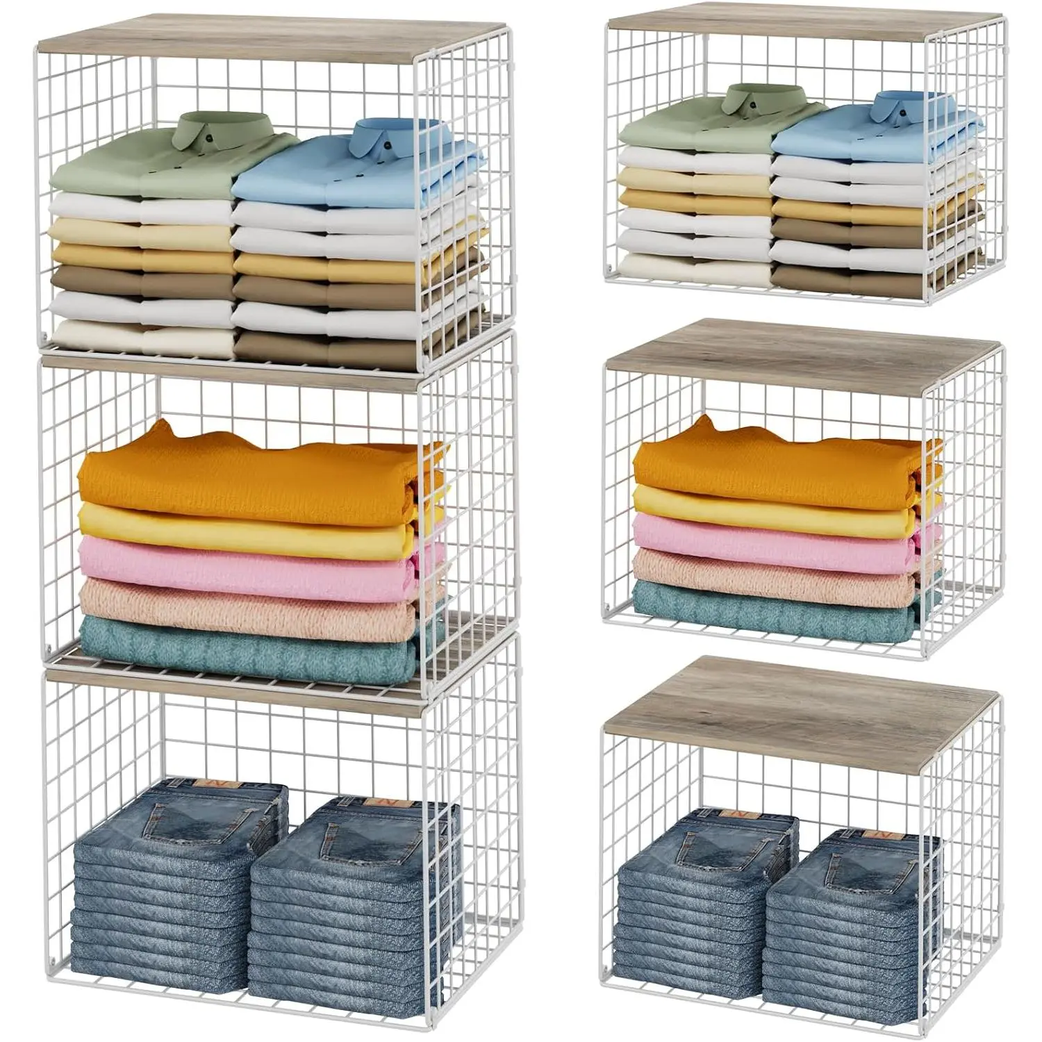 Closet Organizers And Storage Shelf, 3Pack Stackable Closet Storage Bin Basket For Clothes Sweaters With Top Board, Widened Opening, Heightened Height, Large Capacity Sturdy Clothing Storage Organizer