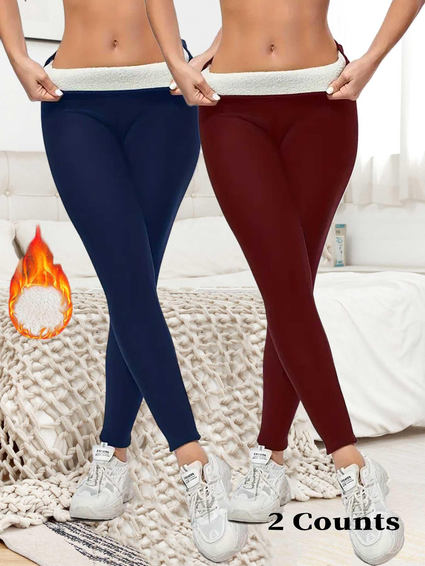 Women's Solid Thermal Lined Stretchy High Waist Activewear Sports Training Leggings, Casual Comfy Warm Skinny Pants for Yoga Gym Workout Running, Ladies Sportswear for Fall & Winter, Seamless Yoga Athleisure Fitness Leggings