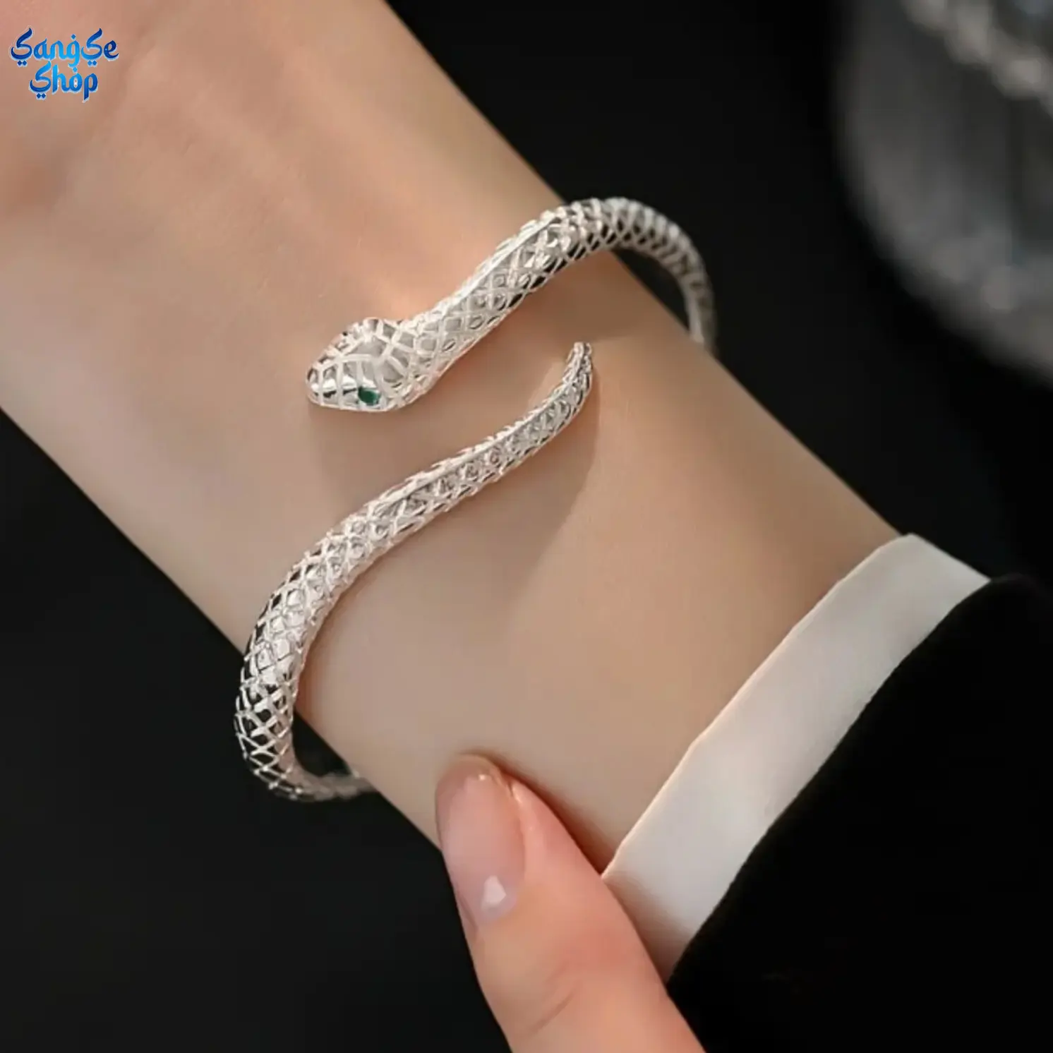 Female 925 Sterling Silver Adjustable Snake Bag Charm - Hypoallergenic Fine Jewelry, Green Zircon Eyes, Floral Detailing, Zodiac-Inspired Vintage Punk Statement Accessory for Daily Wear & Gifting, Zodiac-Inspired Design, Snake Charm, All Seasons, Women, R