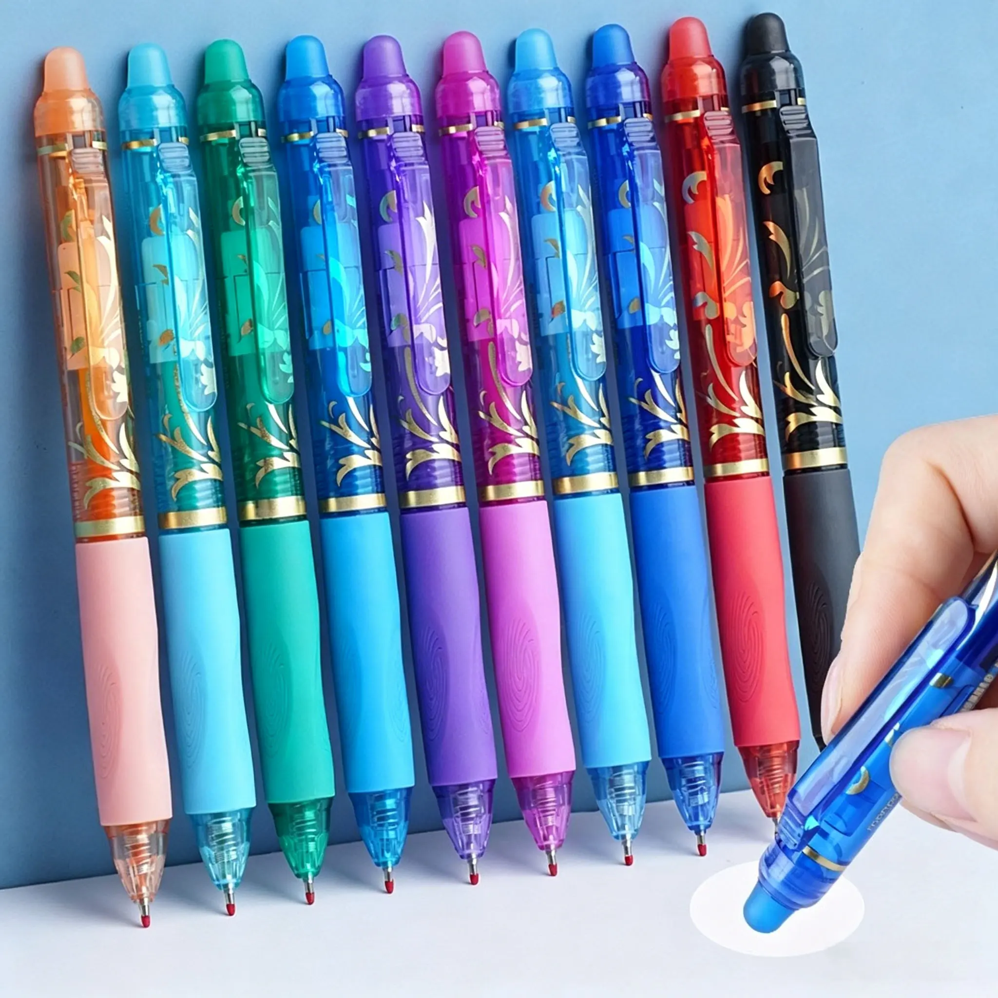 Fine Point Erasable Gel Pen Set, 10pcs/set Retractable Plastic Writing Pen with Built-in Eraser, Office Stationery & Supplies for Home School Dormitory