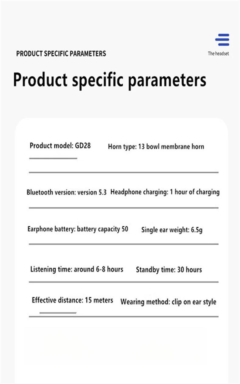 2026 Earphone Clip Wireless Bluetooth noise cancelling Headphone Bone Conduction Headset High Quality TWS Auriculares Sport  Canceling With Mic