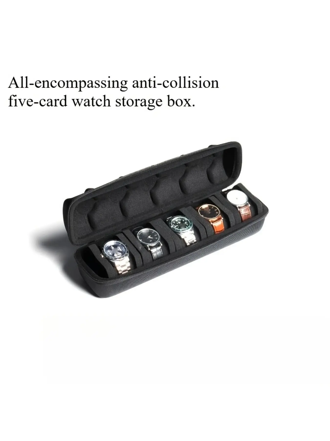 Single-piece 5-slot watch storage box, equipped with cushioned dividers and a handle, with a flip-top design