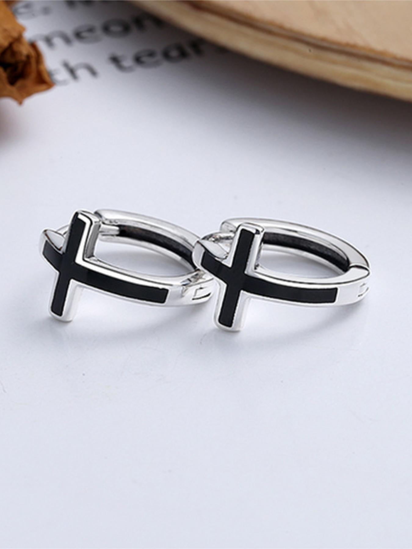 S925 Sterling Silver Street Style Cross Design Hoop Earrings, Fashion Hoop Earrings for Party, Daily Decor, Trendy All-match & Exquisite Jewelry for Birthday Gift
