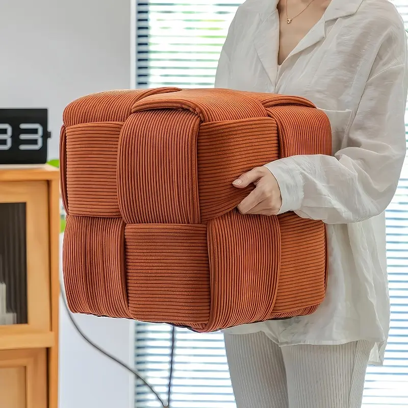Small low stools for household tea sets, small square stools, sofa footrests, sitting cushions for changing shoes, household soft stools, soft and comfortable footrests with square corduroy weaving design for sofas