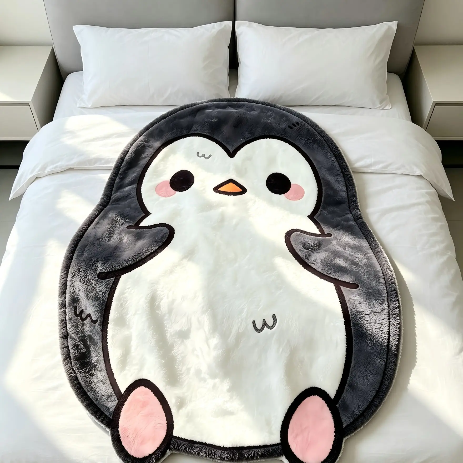 Penguin Cartoon Blanket, Flannel Soft Cozy Nap Blanket, Warm Comfortable Sofa Bed Cover, Lightweight Travel Camping Home Office Blanket