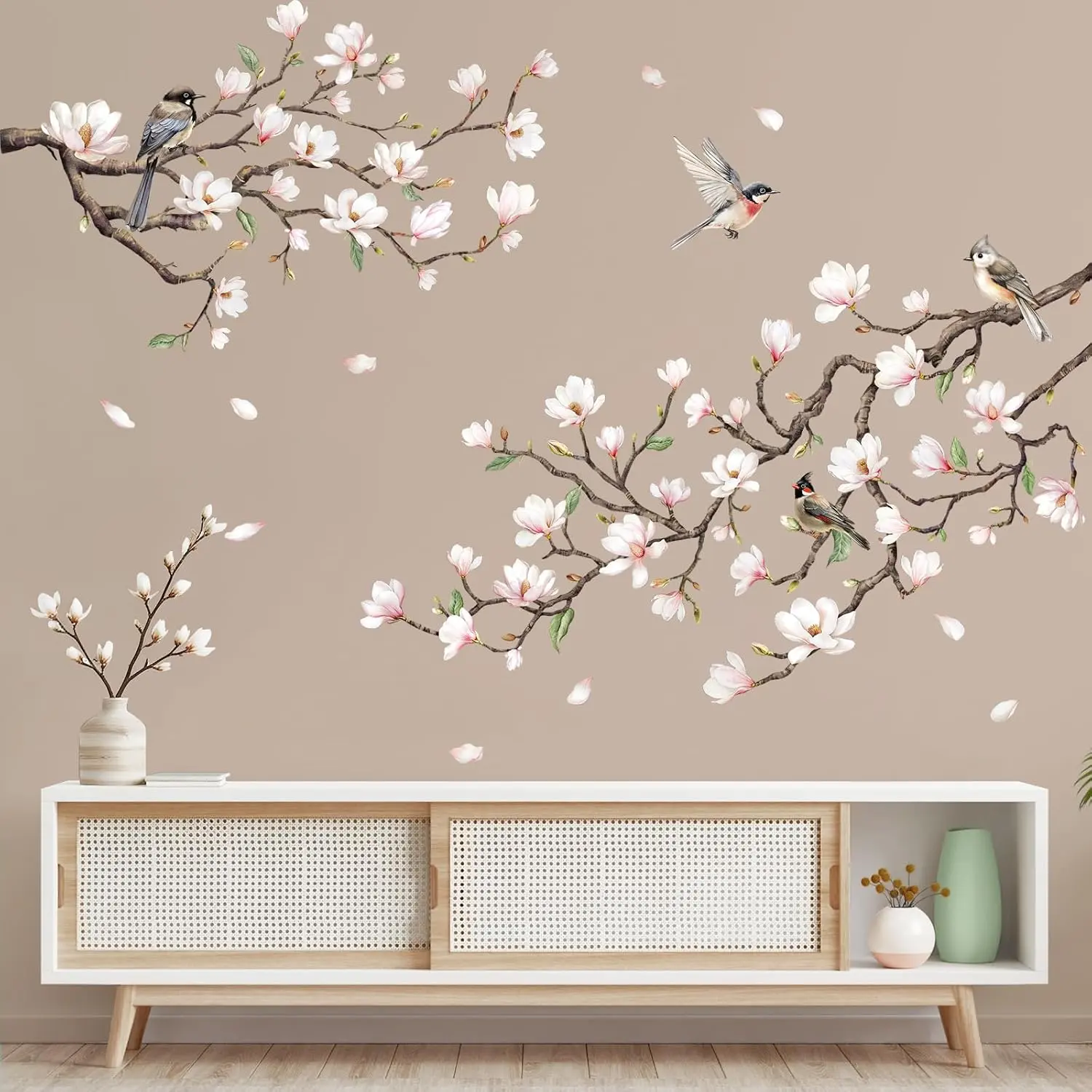 White  Magnolia Tree Wall  Trees  Wall Stickers | Peel and Stick  Vinyl Tree Branches Corner Wall Art Decor for Living Room Bedroom Sofa