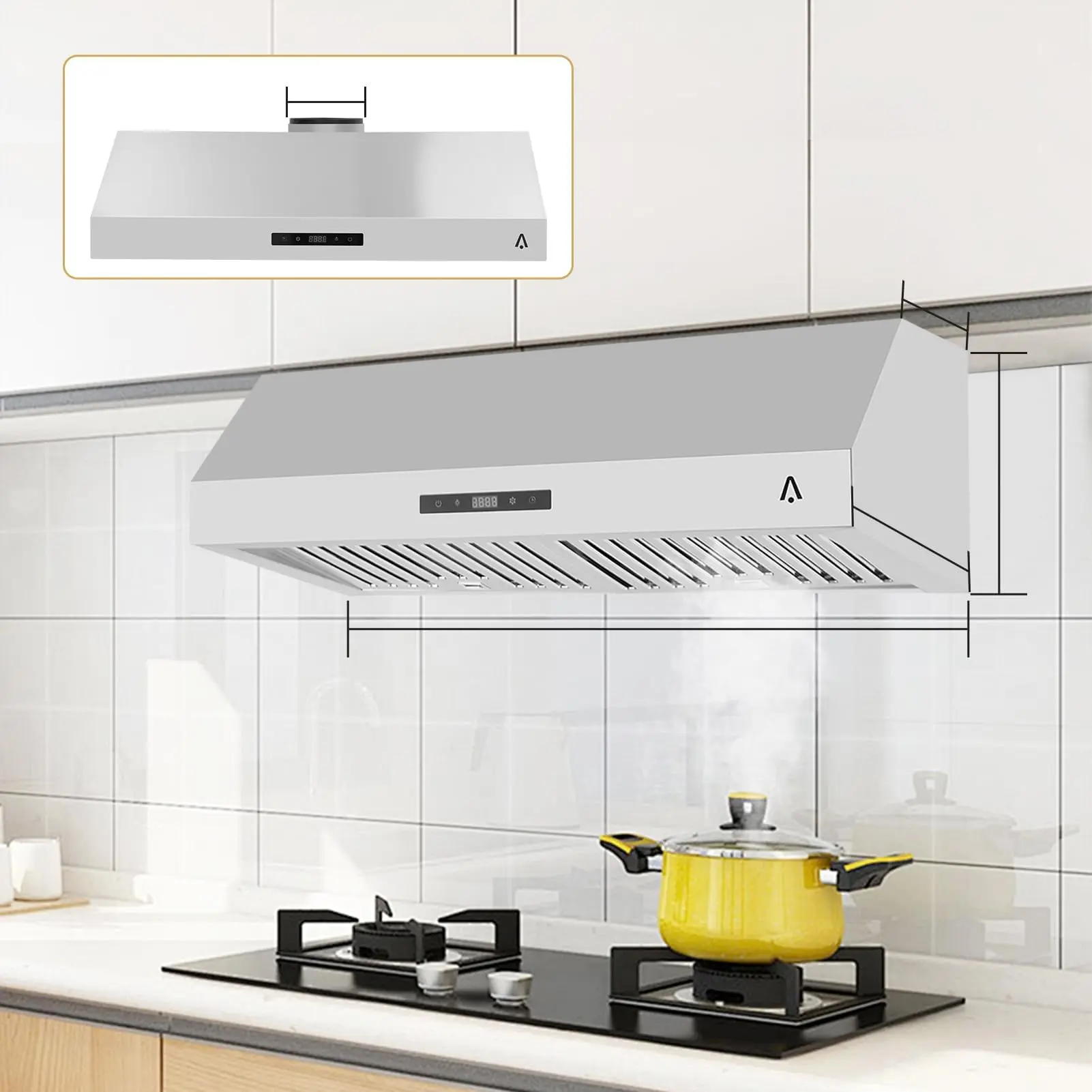 GARVEE 30-in Stainless Steel Under Cabinet Range Hood, 400CFM Kitchen Stove Vent Hood with 3-Speed Exhaust Fan, Touch Control, LED Lights, Time Setting, Dishwasher-Safe Baffle Filters, Silver
