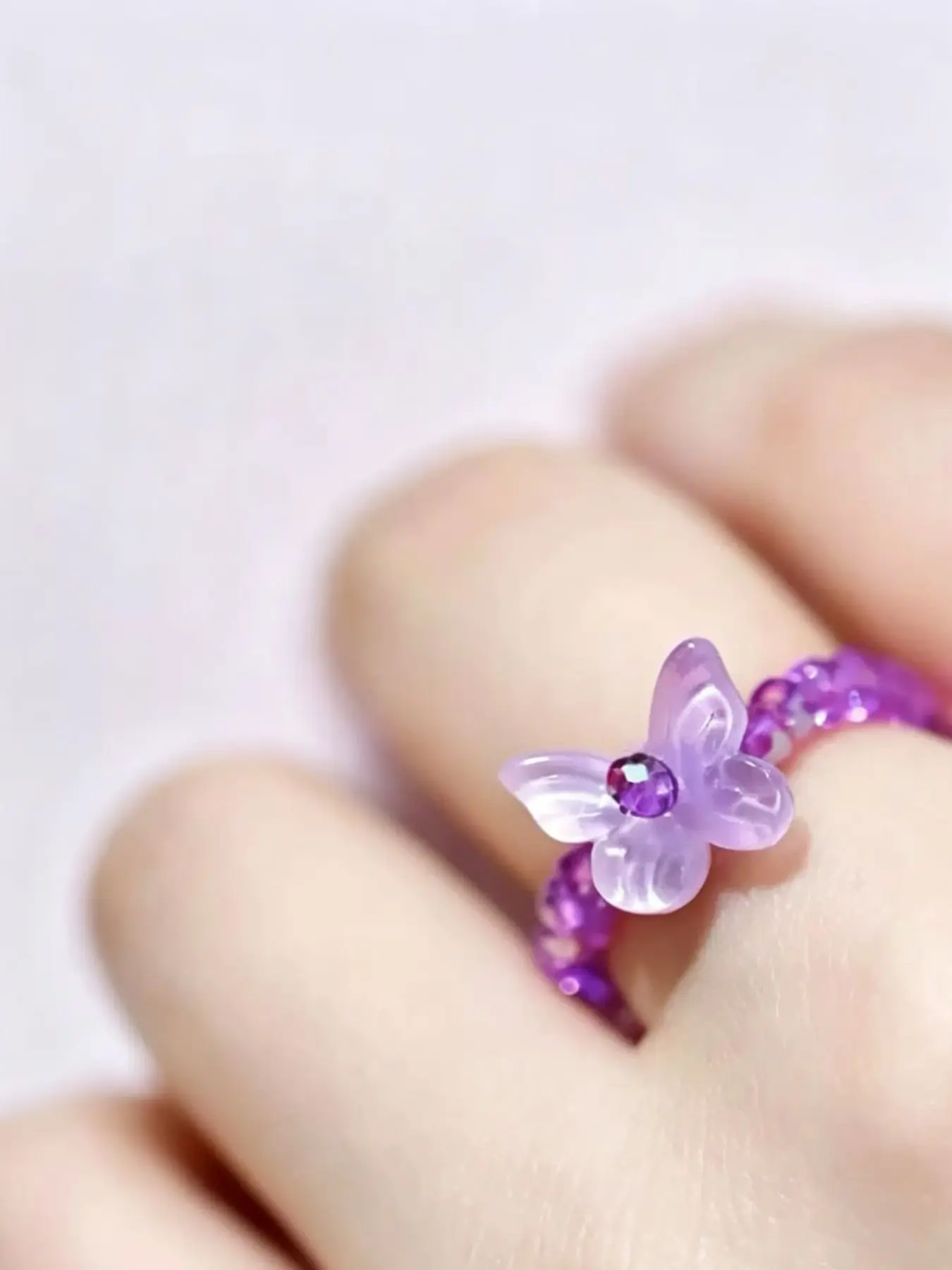 Colorful Artificial Crystal Beaded Ring for Women, Unique Design Style, Elegant Butterfly Ring, Cute Fashion Jewelry Accessory