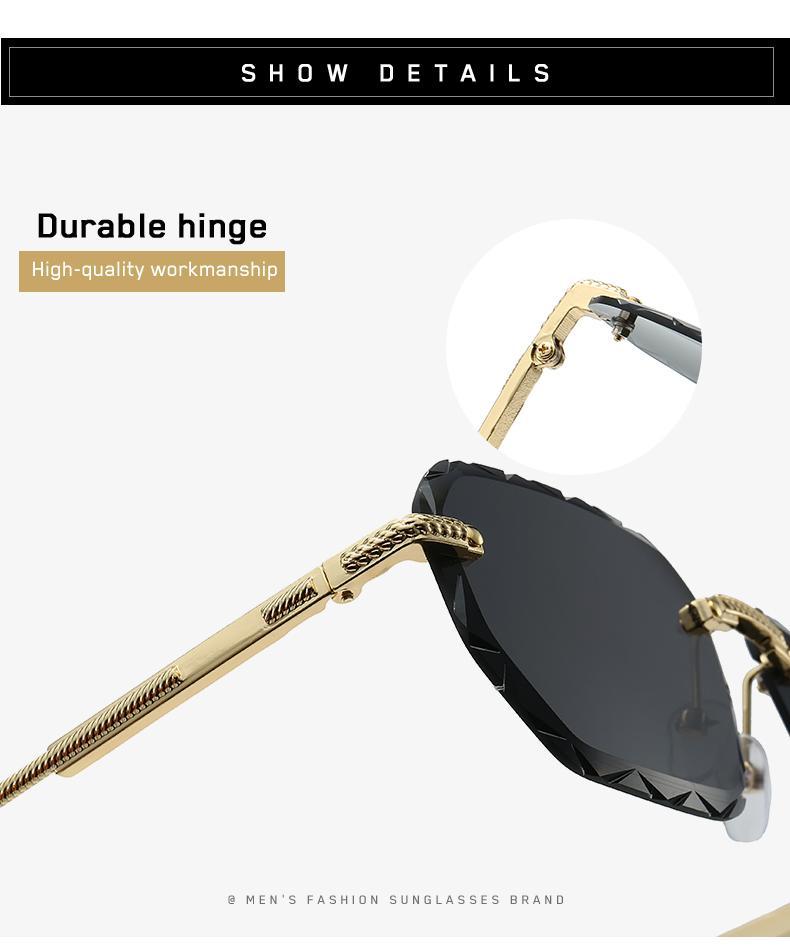 Rimless Square Metal Sunglasses for Men Women, UV400 Protective Fashion Luxury Eyewear for Beach Travel Daily Use