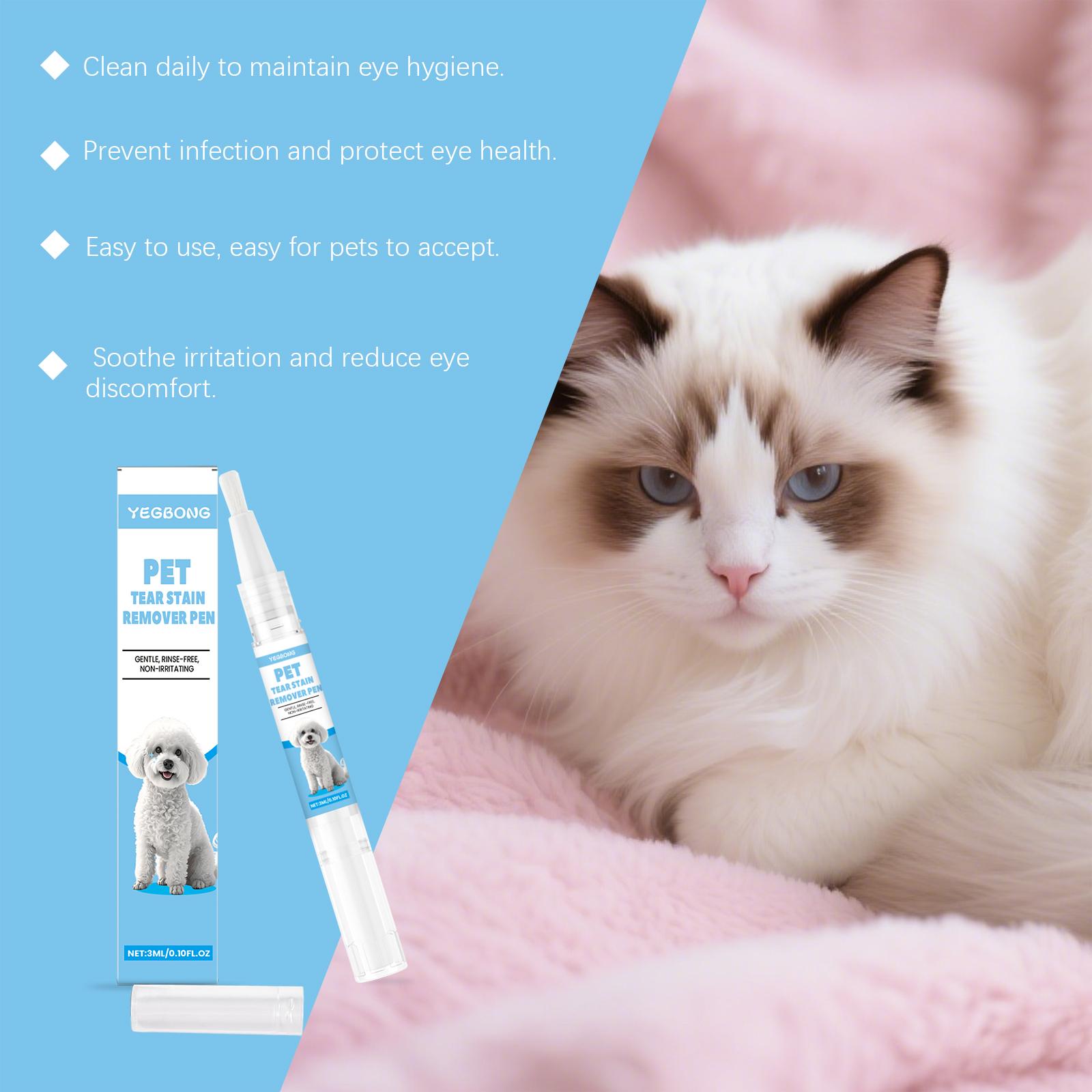 Cat And Dog Tear Stain Care Pen: Clean Tear Stains Around The Eyes Of Cats And Dogs. Universal Care Drops For Pet Cats And Dogs