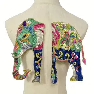 2 Piece Hand-Stitched Elephant Embroidery Patch Set, Vibrant Multicolor Patches for Jackets, Vests, Clothes, Durable Fabric, Easy Attachment