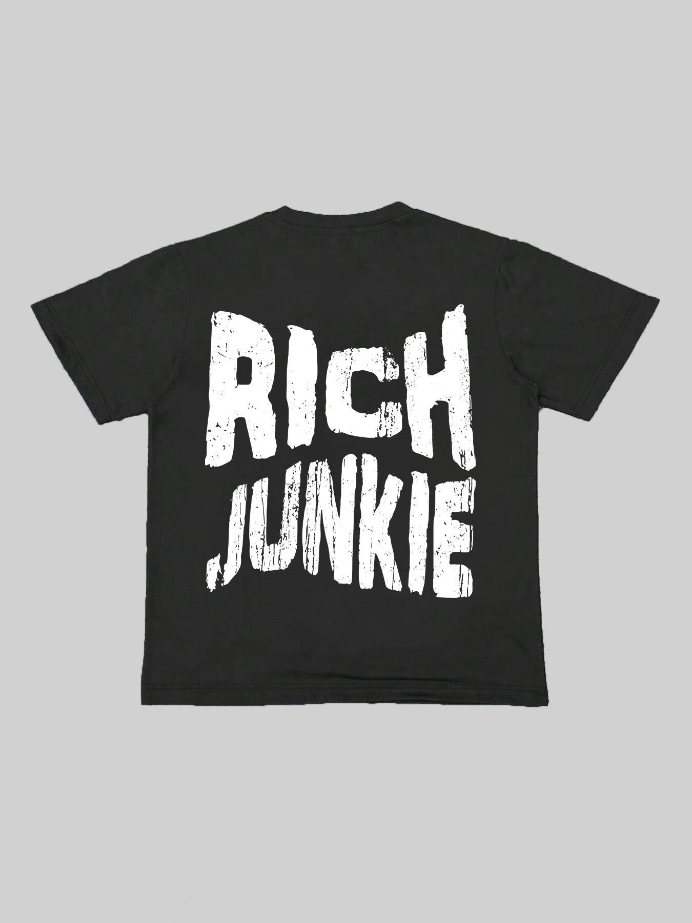 Men's Cartoon Hand & Rich Junkie Print Round Neck Tee, Loose Casual Fashion Short Sleeve T-shirt for Summer, Men's Top for Daily Wear, Tropical, Casual Streetwear