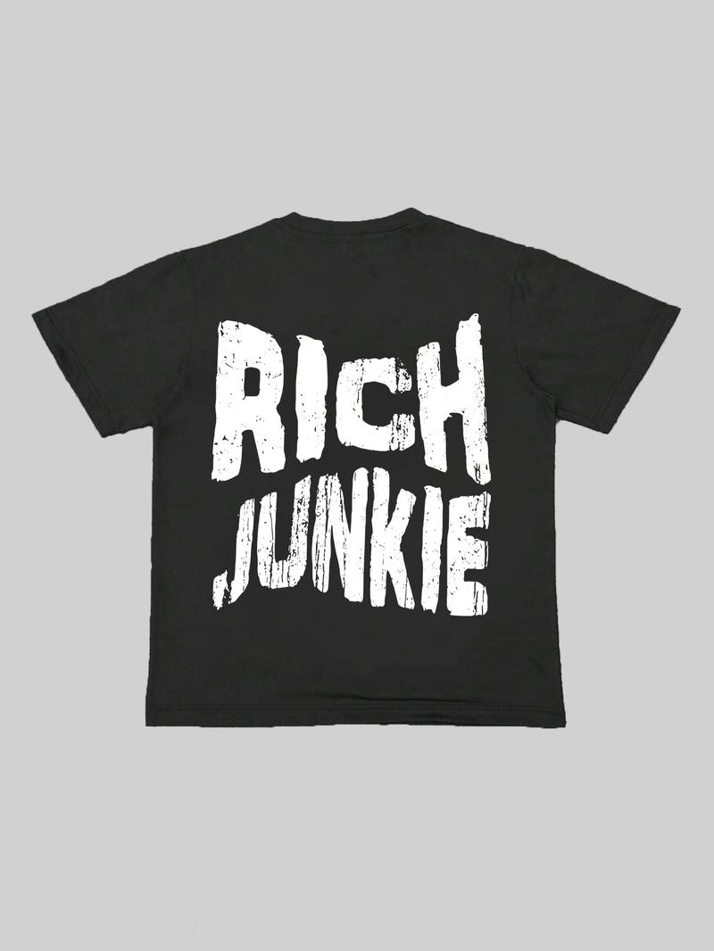 Men's Cartoon Hand & Rich Junkie Print Round Neck Tee, Loose Casual Fashion Short Sleeve T-shirt for Summer, Men's Top for Daily Wear, Tropical, Casual Streetwear