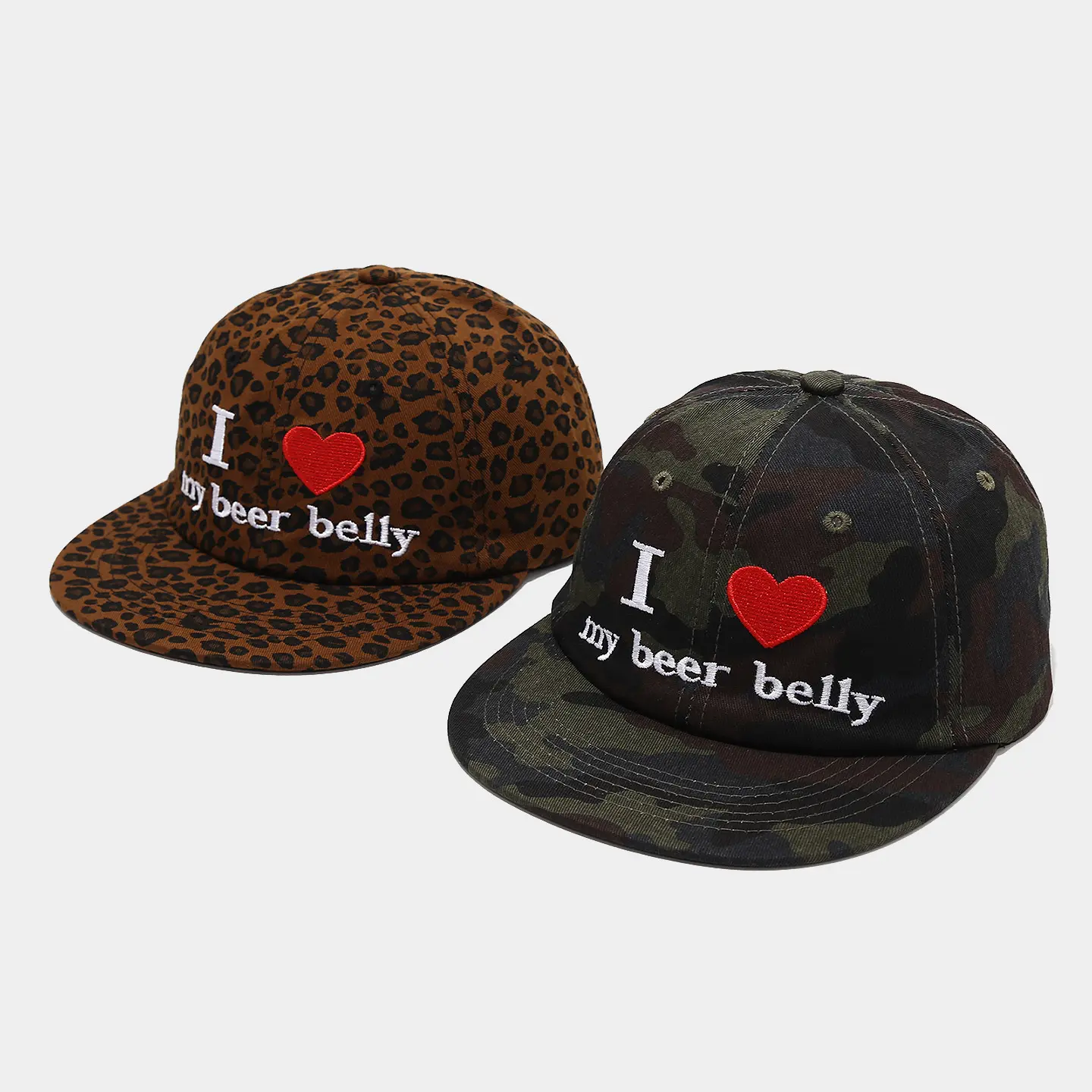 Unisex Leopard Print Snapback Hat - Adjustable All-Seasons Casual Hat, Baseball Cap with Camouflage-Inspired Leopard Print, Trucker Cap with "I Love My Beer Belly" Humor Graphic, for Streetwear & Parties, One Size