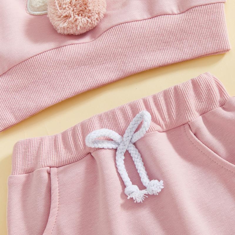 Babamoon Toddler Baby Girl Boy Easter Outfits Set Rabbit Long Sleeve Crew Neck Fuzzy Bunny Tail Embroidery Sweatshirt and Pants Clothing Set 0-3T