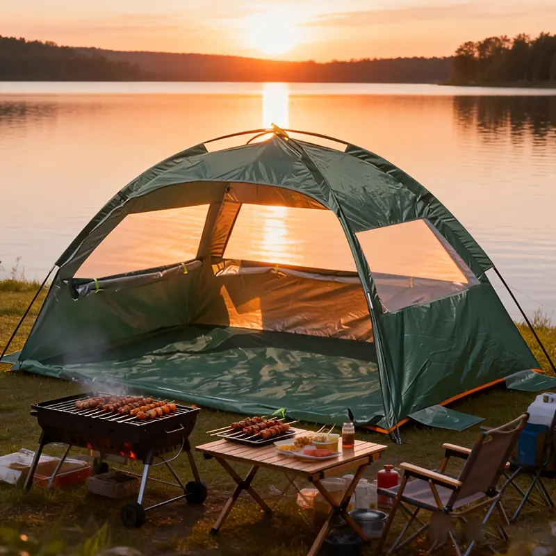 Beach Tent Sun Shelter for 2-3 Person, Easy Setup Outdoor Camping Tent Fishing Tent Instant Tent Automatic Beach Canopy with Extendable Footprint Door & 3 Mesh Window, with 4 Sand Pockets