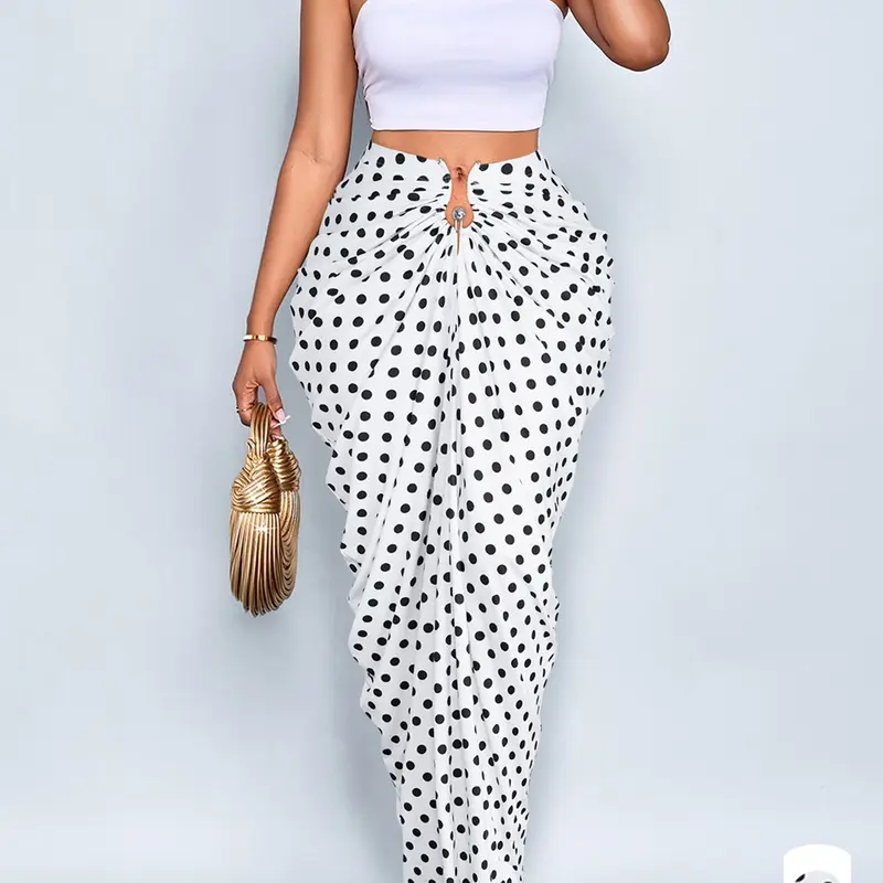 Summer Women's Elegant Polka Dot Stretch, High Waist Fitted Long Design, Comfortable Knit Material, Perfect for Daily Wear, Casual Fashionable Skirt
