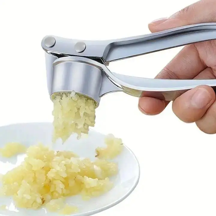 Stainless Steel Garlic Press - Sturdy Heavy-Duty Crusher with Ergo Handle, Countertop Kitchen Gadget, Modern Kitchen Utensils for Cooking Enthusiasts, Quick Garlic Mince, Rust-Resistant Ginger Crusher, Easy-Clean Food Prep Tool