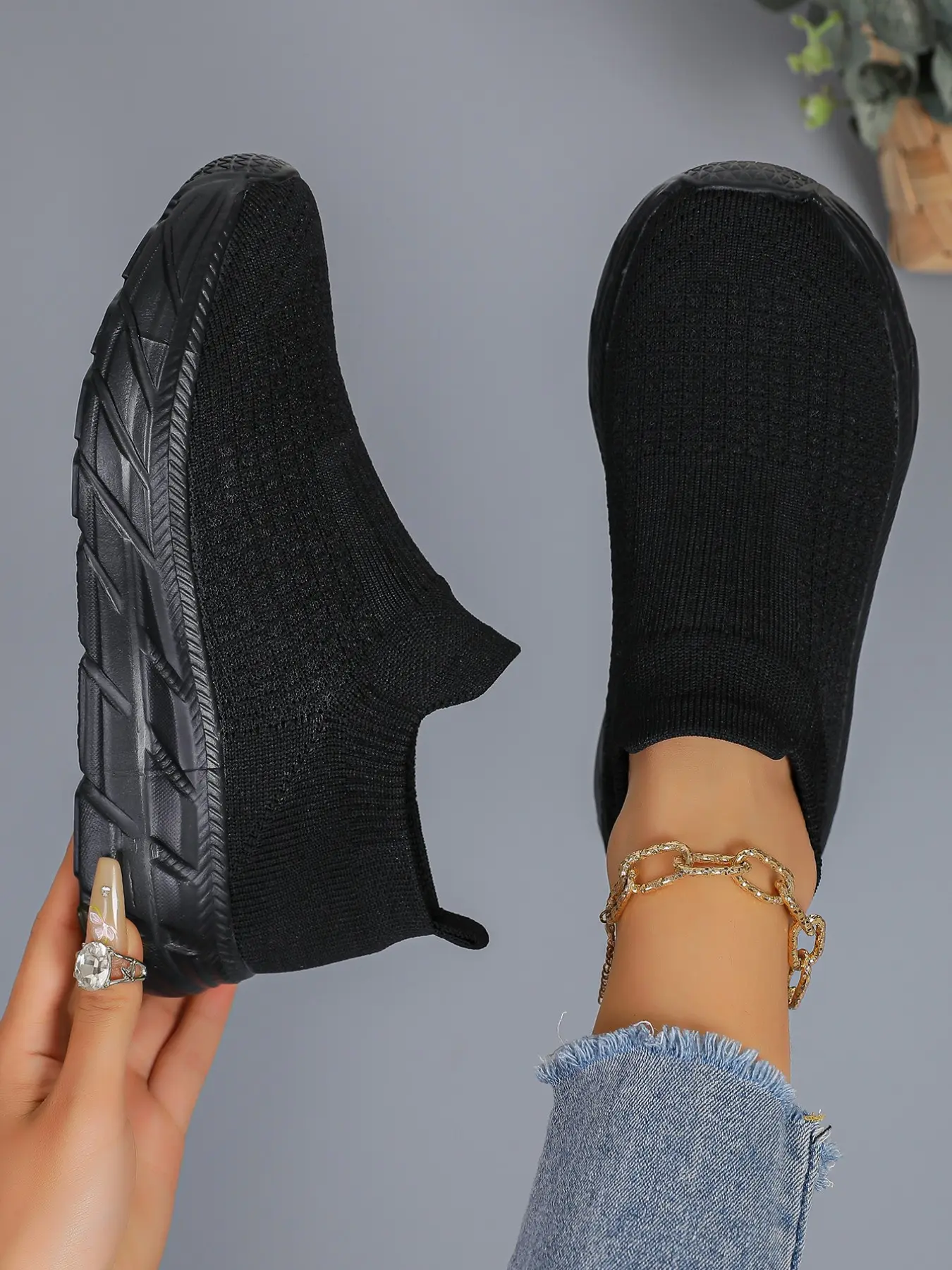 Women's Breathable Knit Sneakers, Lightweight Slip-On Shoes with Cushioning, Stability, Shock Absorption, All-Season Comfort