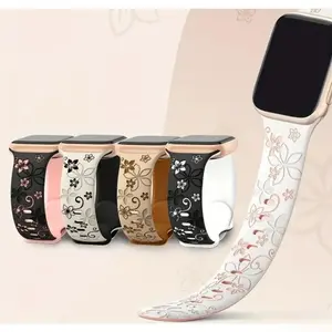Women's Smartwatch Band Accessories - Floral Engraved Dual-Tone Silicone Strap, Fairycore Aesthetic Soft Breathable Sport Wristband for Daily Wear, Outdoor Activities