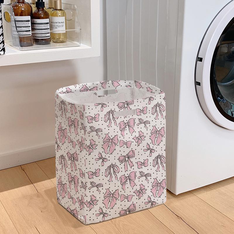 Foldable Laundry Basket, 1 Count Bow Pattern Laundry Basket, Clothes Storage Basket, Household Bathroom Foldable Laundry Basket