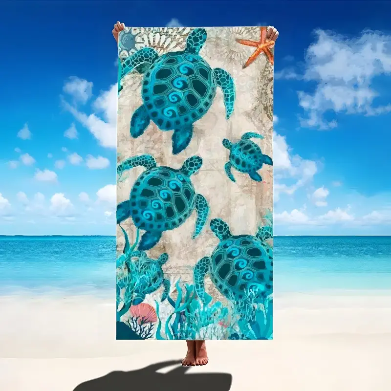 Women's Oversized Beach Towel with Blue Sea Turtle Print (1 Pack) — Lightweight, Quick-Drying, Highly Absorbent, 35" x 70", Travel Essential