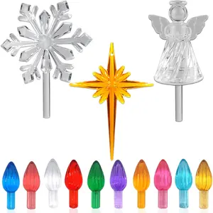 110Pcs in 10 Colors Ceramic Christmas Tree Replacement Bulbs - Plastic Lights Pegs, Included Angel Topper & Snowflake Top & Cross Stars