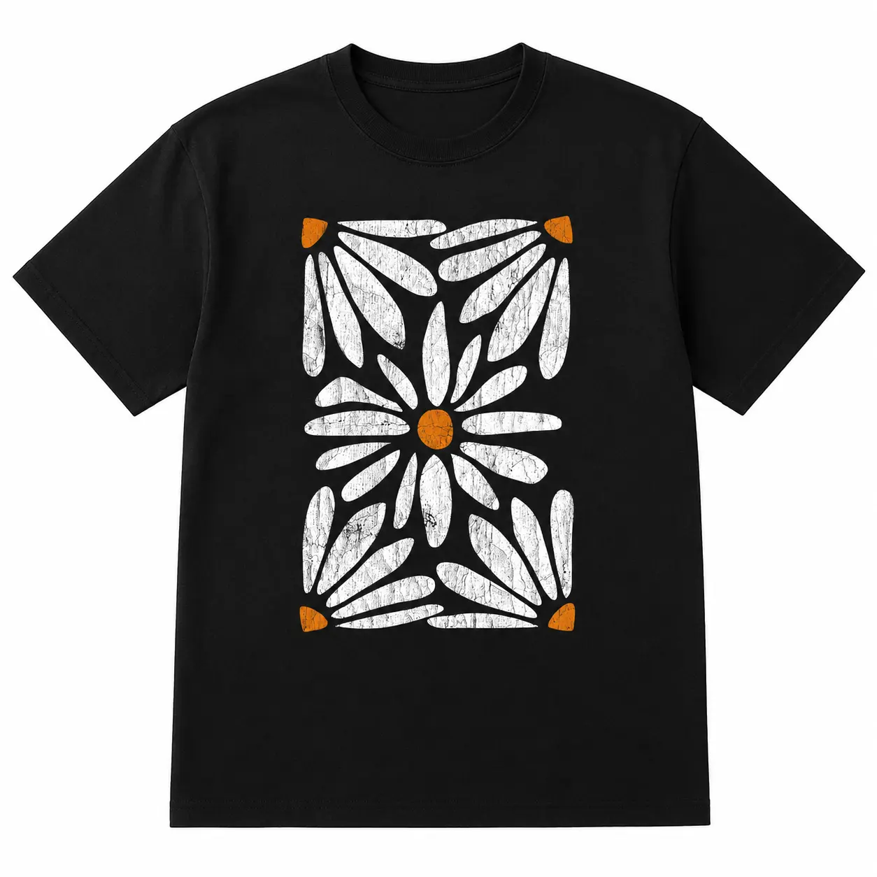 Women's Sporty Chic T-Shirt, Boho Daisy Floral Print, Short-Sleeve Cotton Knit for Casual Wear, Shortsleeve, Bohemian Boho Casual, Tshirt