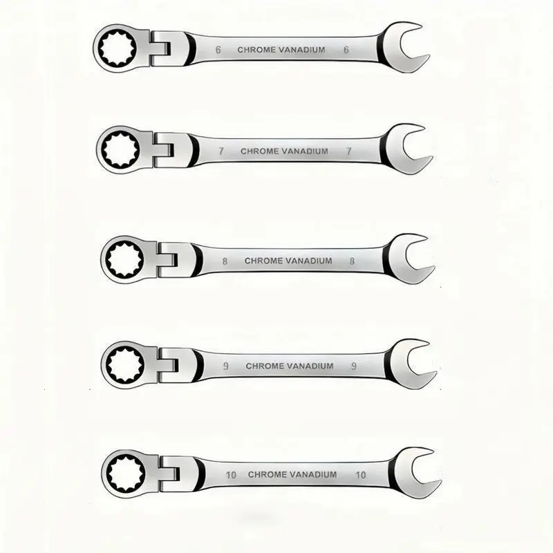 Adjustable Ratchet Wrench Set 5-Piece Dual-Use Quick-Lock Auto Repair Tool Kit, Ratcheting Wrenches, Efficient Mechanical Tools 6#-10#, Essential Hardware Accessories