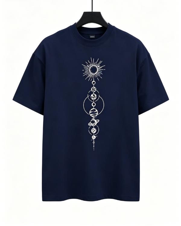 Planet Creative Print Men's Short Sleeve T-Shirt, Casual Round Neck Top, Versatile And Comfortable Tee, Spring& Summer Collection