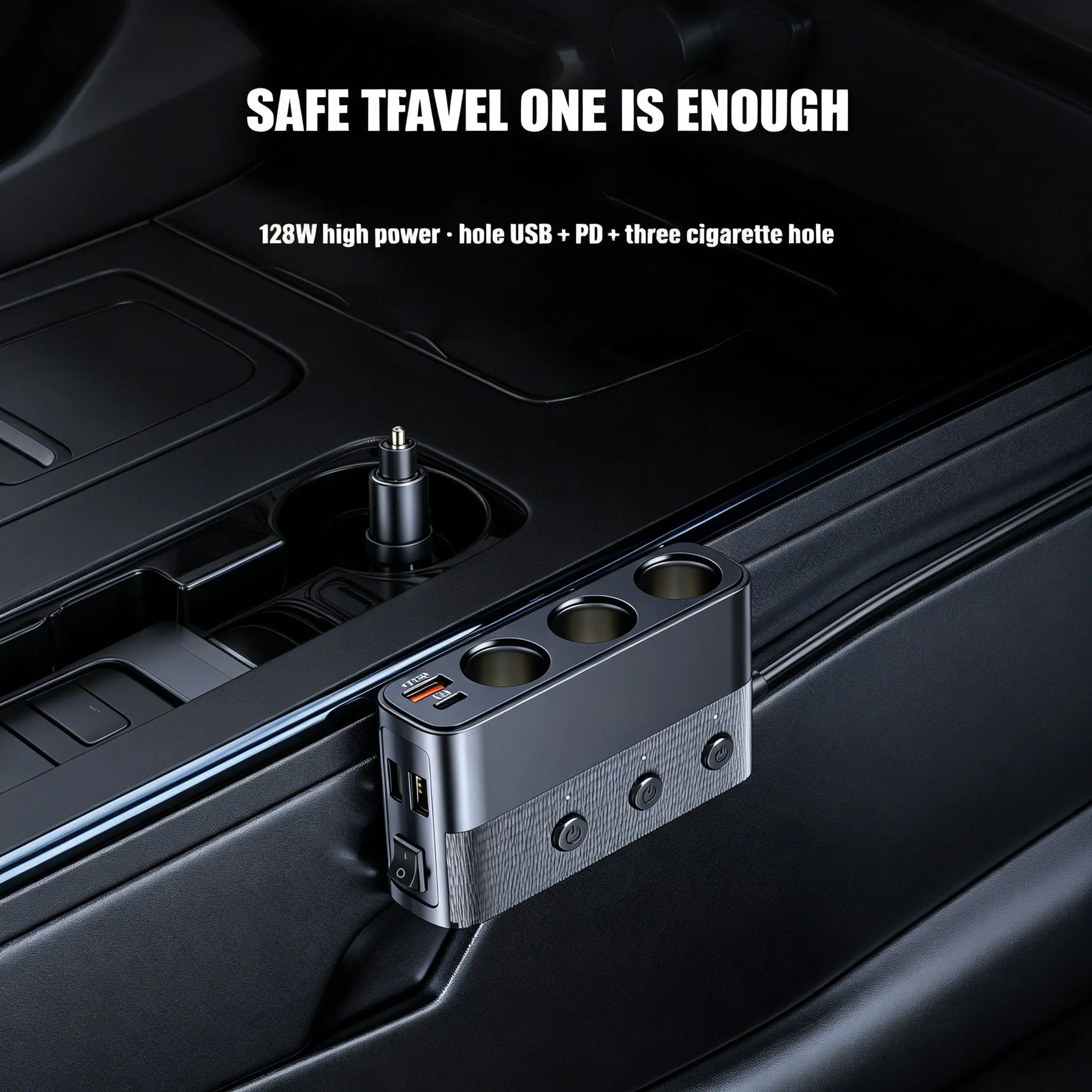 128W 3-Socket Cigarette Lighter Splitter with Independent Switch & Replaceable Fuse, PD30W QC3.0 Fast Car Charger with LED Voltmeter, 7-in-1 Power Adapter for iPhone 16, Dashcam, GPS, Road Trip Essentials, Automotive Charger
