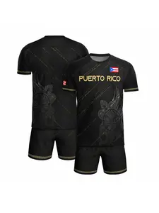 Black Gold Twill Indigenous God Statue Puerto Rico Flag Casual Short Sleeve and Shorts Set