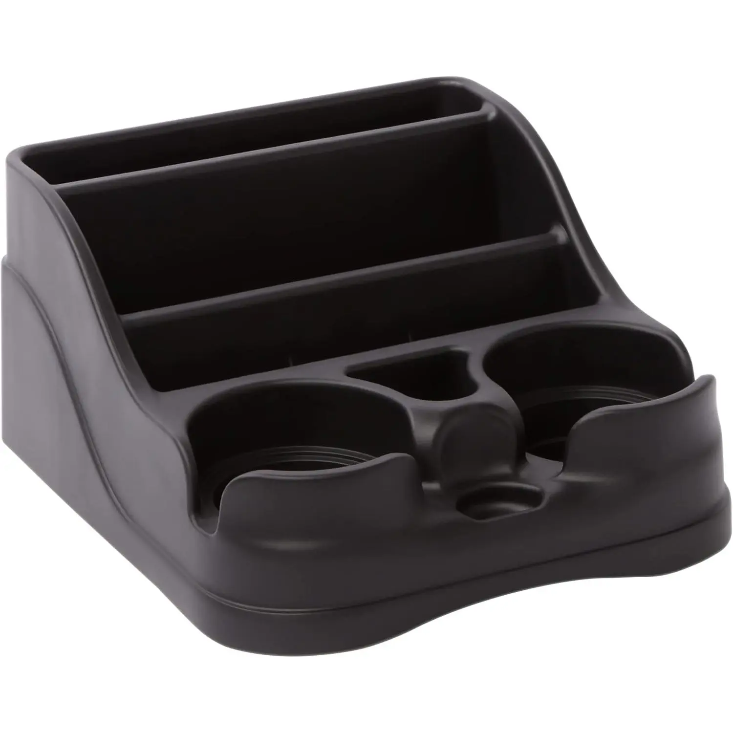Compact Car Small Center Console Storage Organizer - 11x10x5.5", Cup Holder Stowing & Tidying, Mounting Slots, Recycled Plastic, Made in USA (Black) - Fits Trucks, Minivans, SUVs, Recycled Plas.