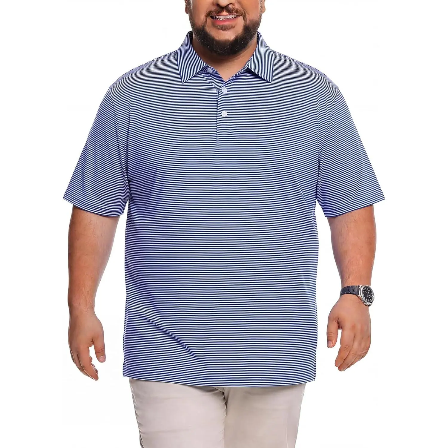 Cozople Big and Tall Polo Shirts for Men, Quick Dry 4-Way Stretch XLT-5XLT |   Moisture-wicking 95% polyester and 5% spandex polo in stripe and solid colors for golf, work, and everyday wear