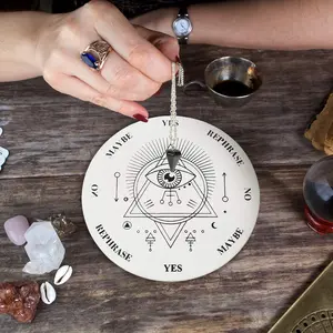 5.91 InchPendulum Board Set Wooden Dowsing Divination Board Metaphysical Message with Crystal Divinity Pendulum Necklace for Witchcraft Wiccan Wand Altar Supplies, (White)