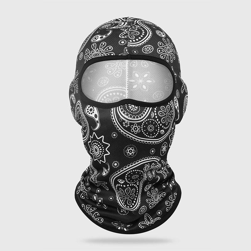 1pc Stylish Paisley Series Balaclava - Breathable, Hand-Washable Polyester Full-Face Mask with Eye Holes, Ideal for Outdoor Activities in Summer & Winter, Black