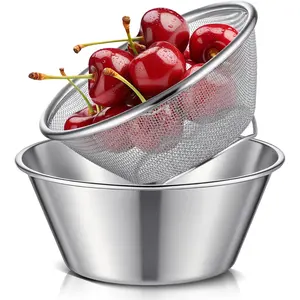 2 Pcs Mini 304 Stainless Steel Colander & Food Strainer, Small Mixing Colander Bowl Rice Strainer for Kitchen Cooking Washing Fruit Vegetable, Silvery (5.51 x 2.36 Inches)