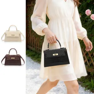 Crocodile Print Square Bag Women's Flap Satchel Top Handle Crossbody Bag Scarf Decor Shoulder Purse for Casual and Shopping