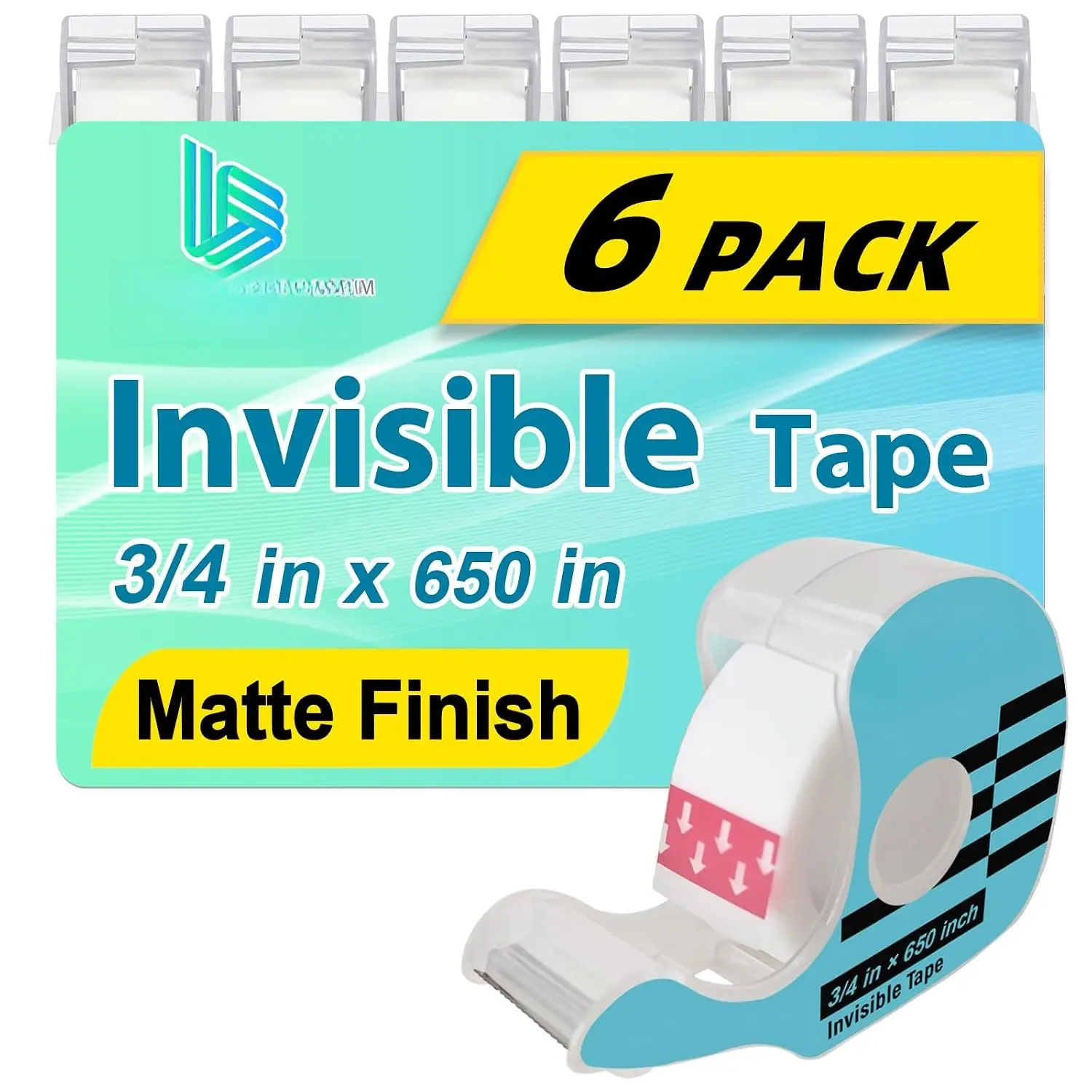 Tape, Invisible Tape for  Wrapping, 6 Rolls+6 Refillable Dispensers, Matte Finish, Writable, 3/4?x 650?, Clear Tapes for Christmas Wrapping Paper, Office&School Supplies