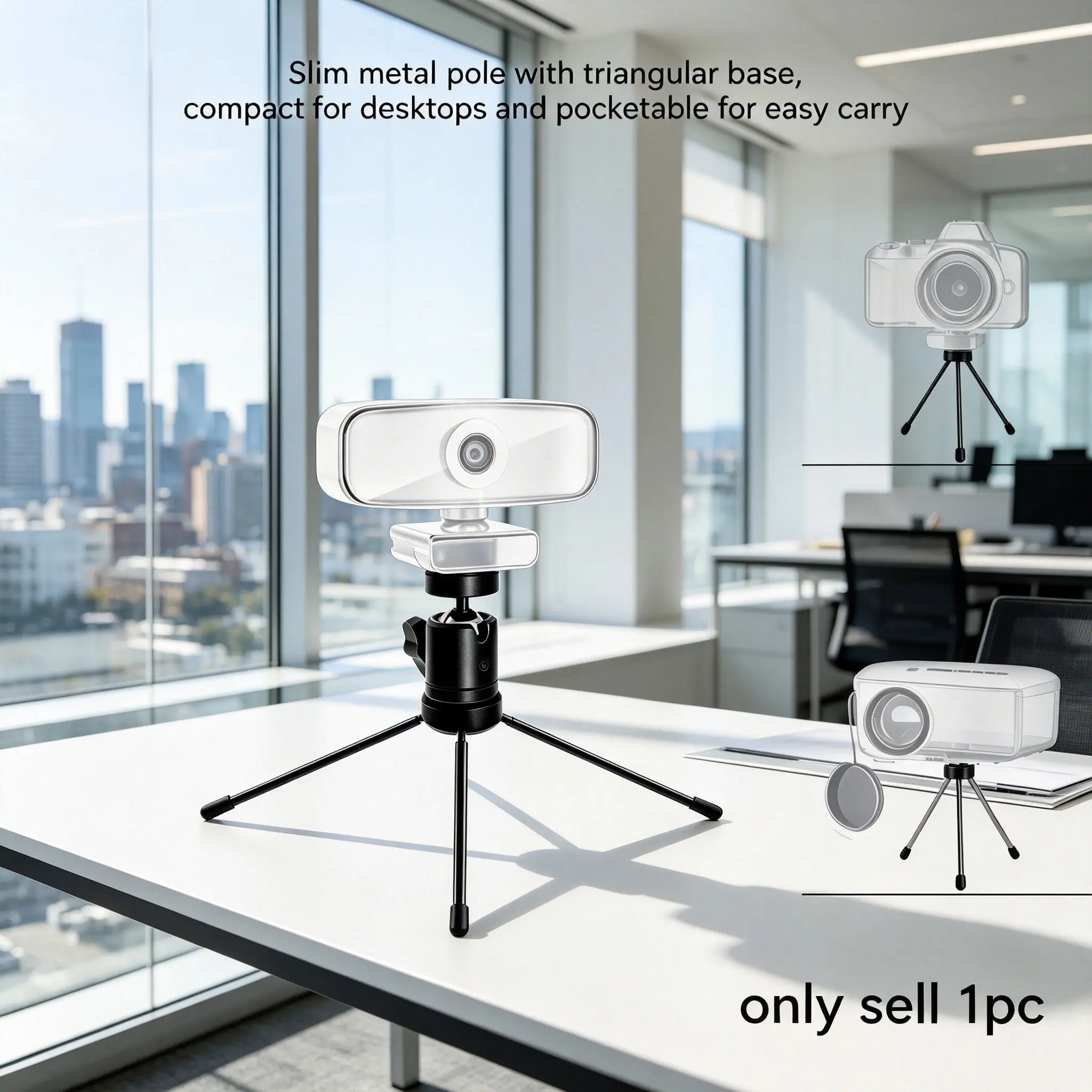 Portable Mini Metal Desktop Tripod, 360° Adjustable Ball Head, Standard 1/4 Thread, Anti-Slip Legs, Compatible with Cameras and Projectors