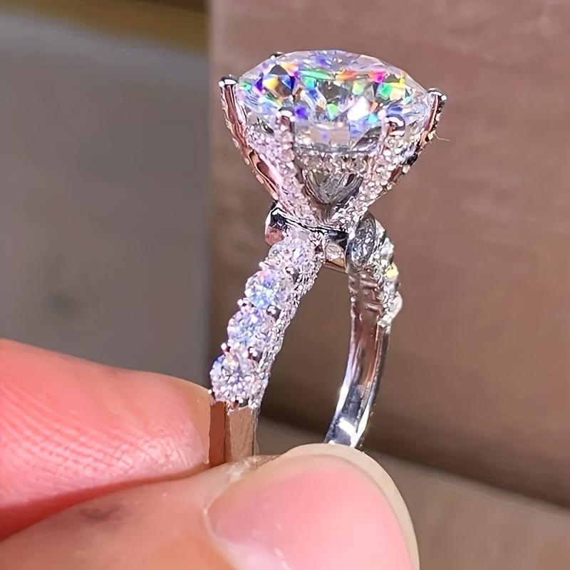 Elegant Silvery Engagement Ring with Luxury Sparkling Cubic Zirconia, Timeless Design for Wedding Promise Anniversary Holiday Gifts
